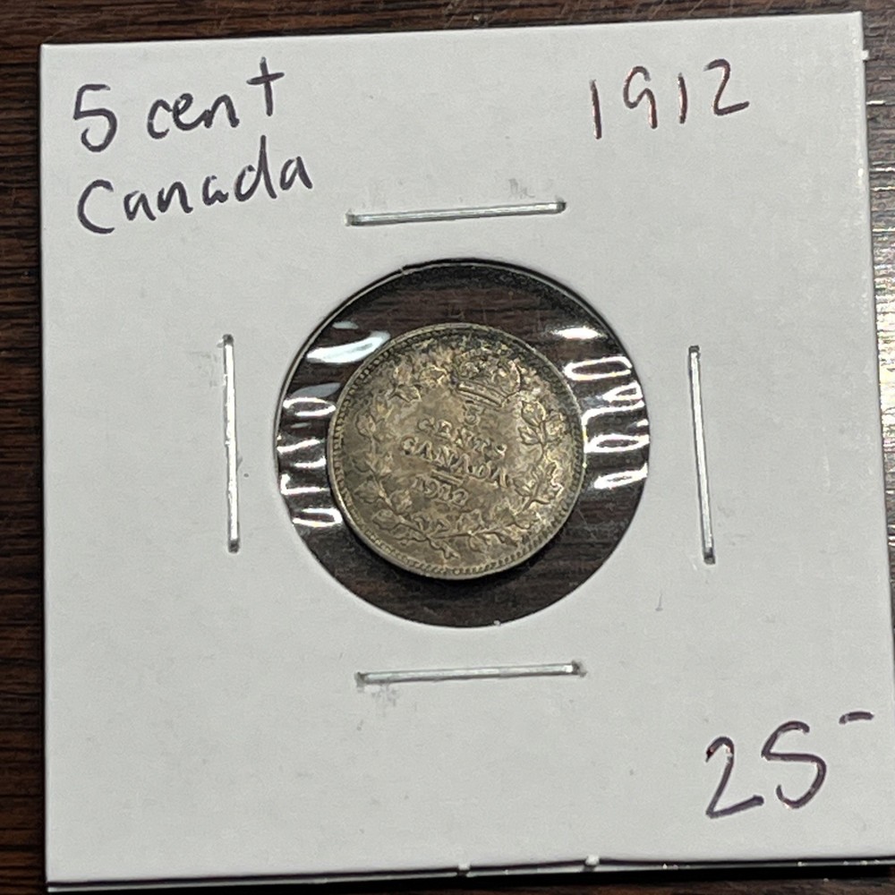 1912 Five Cent 5 Silver Canadian Coin AU / UNC