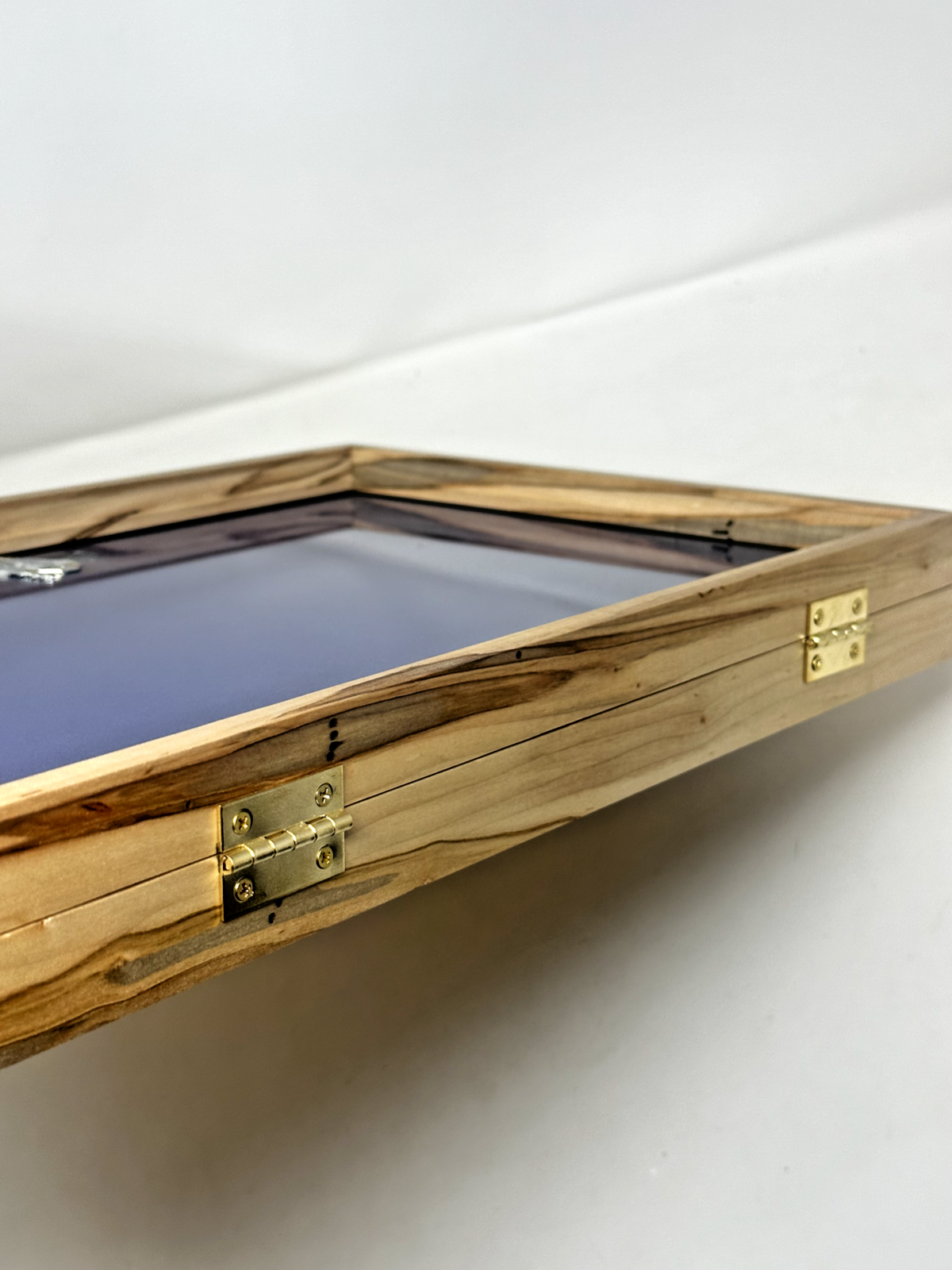 Maple Wood Display Case 12 x 18 x 2 with Blue Liner for Arrowheads Knives Coins
