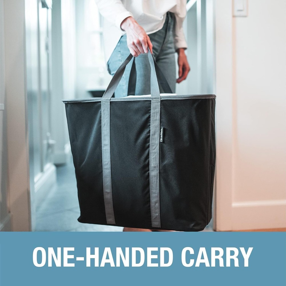 CleverMade Collapsible Laundry Caddy – Foldable 2 Pack, Black Gray