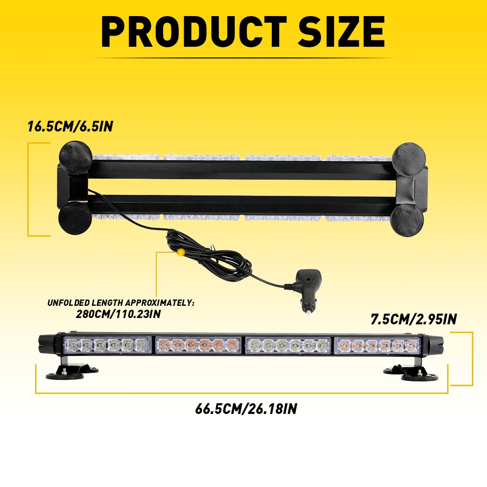 Flashing LED Lights Emergency Bar Rooftop Double Side Strobe Warning White Amber