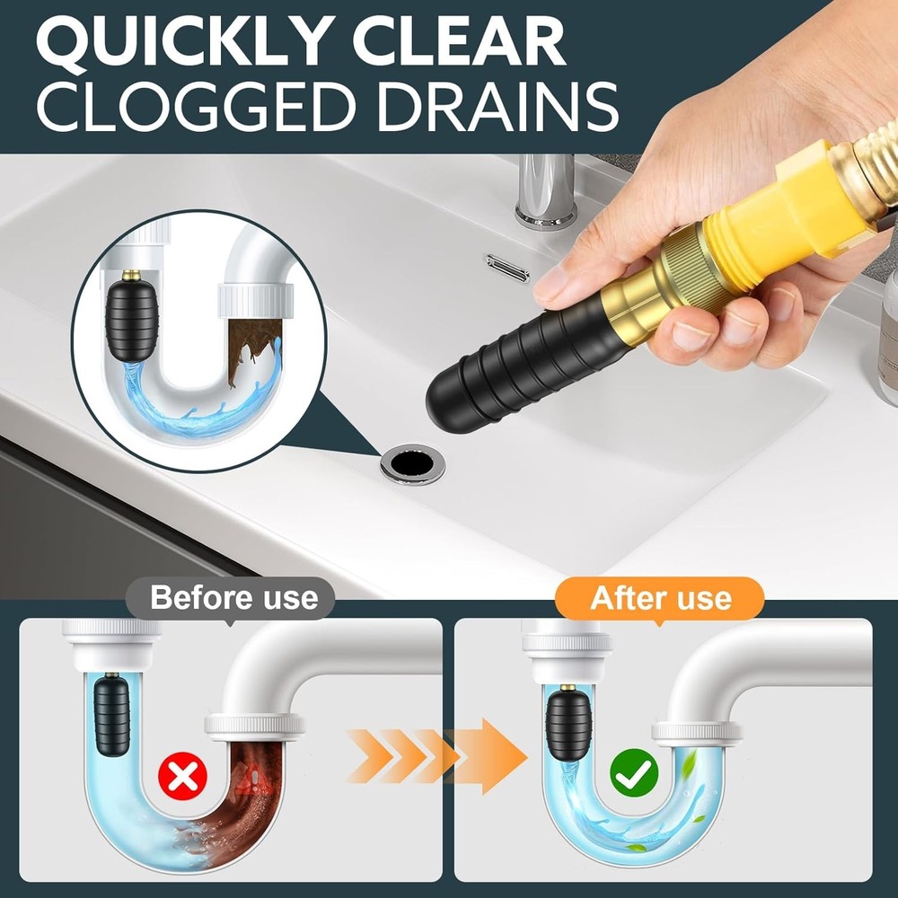 3-Pack Drain Bladder Kit, Water-Powered Rubber Drain Cleaning Bladder