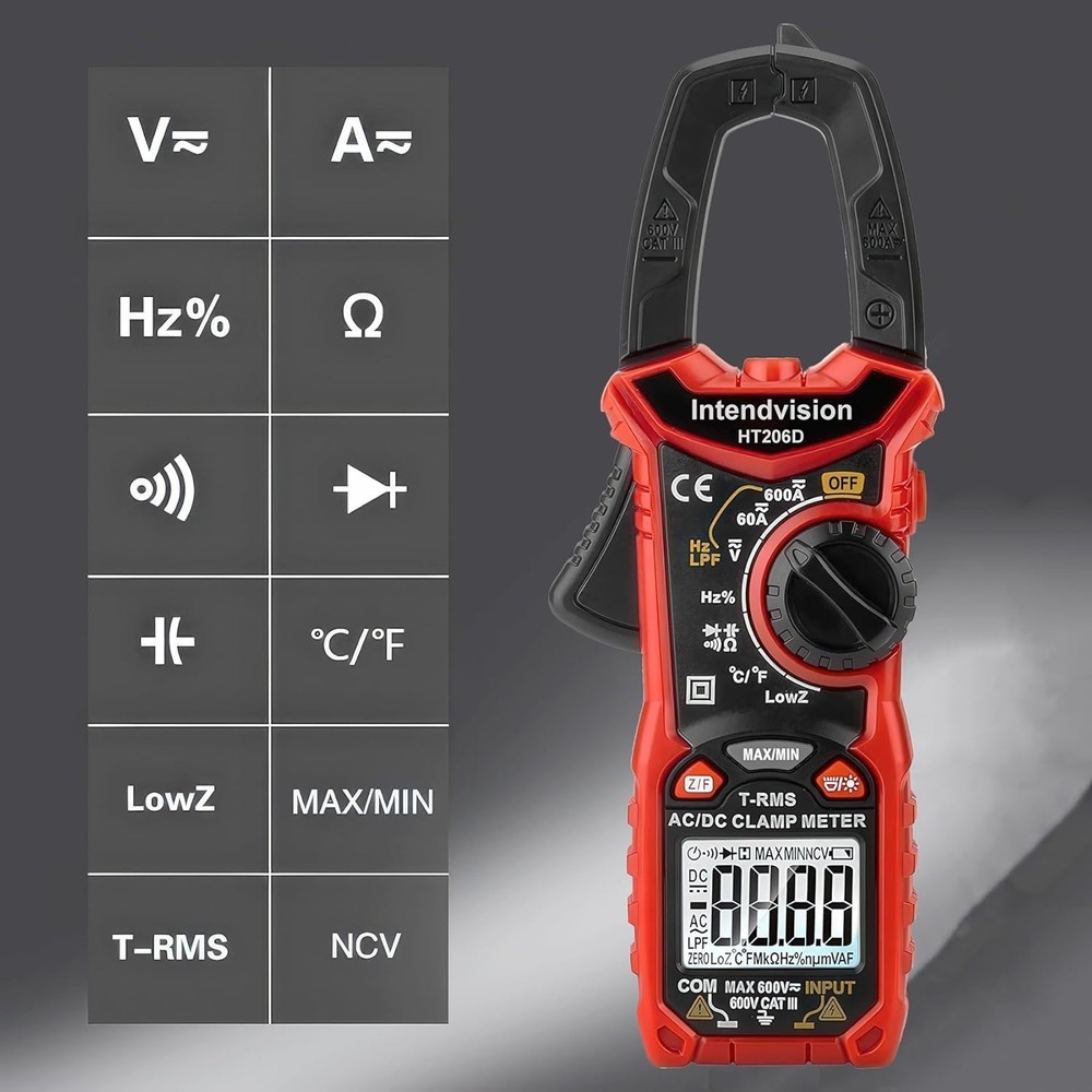 Multimeter for AC/DC Testing with User Manual, Leads, and Temperature Probe