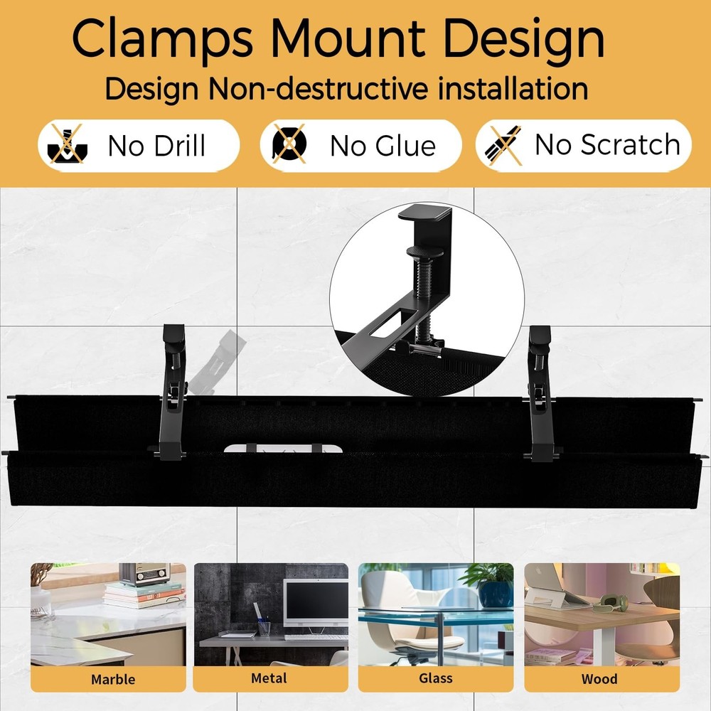 Under Desk Cable Management Tray 39.7" - No Drill Computer Wire Organizer Cab...
