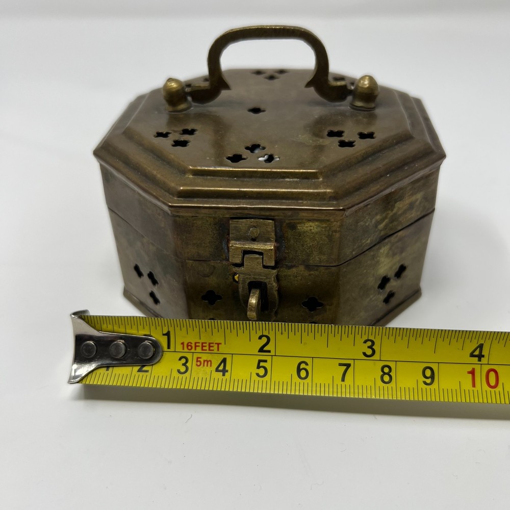 Antique Incense Burner/ Cricket Trinket Box Solid Brass w/Locking Latch & Handle