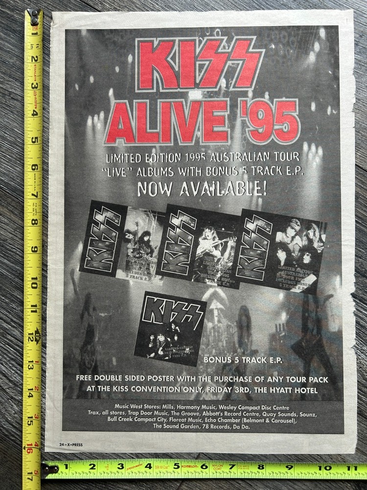 KISS Ad Alive '95 Australia Tour CD Editions Alive 1 2 3 Vintage Kiss 11x16 C
