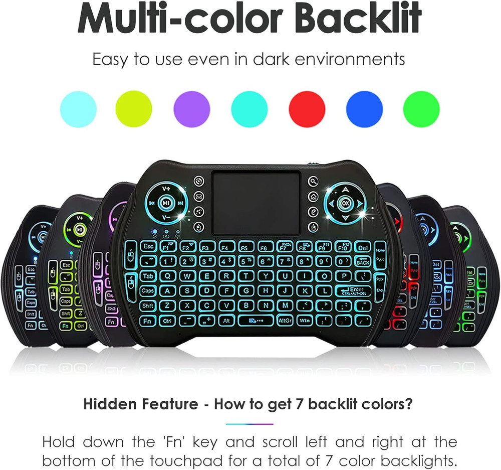 Mini Wireless Keyboard Remote Control with Touchpad Mouse Combo, Backlit 2.4Ghz