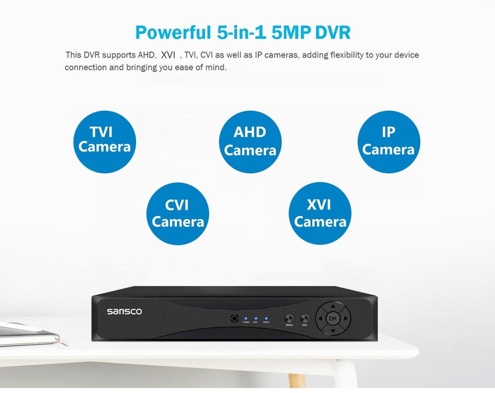 5MP DVR Home Wired CCTV Security Camera System Dome Waterproof Night Vision