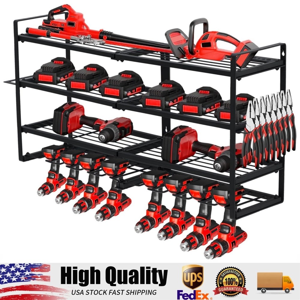 8 Drill Power Tool Organizer Wall Mount Garage Storage Rack 4-Layer Drill Holder
