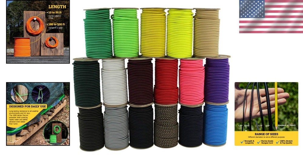 Durable Polyester Bungee Cord - DIY, Tie Downs
