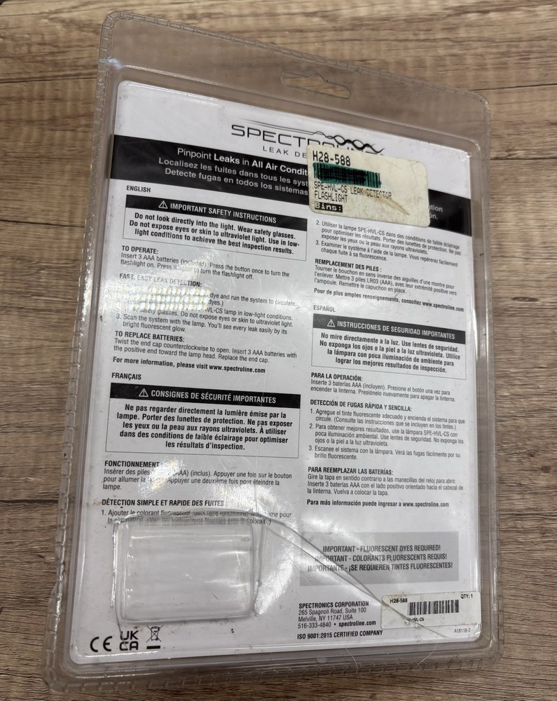 Spectroline Leak Detection Lamp Flashlight SPE-HVL-CS READ