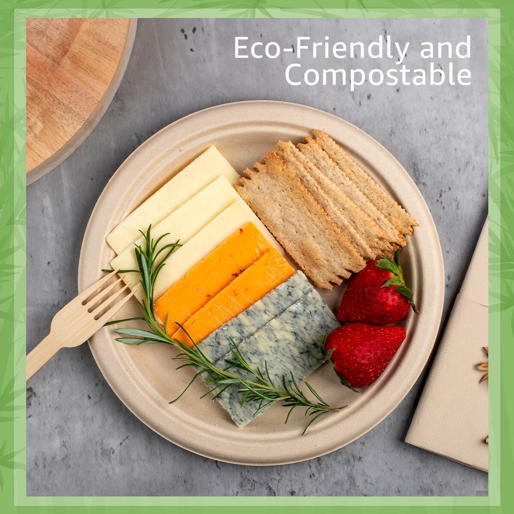 Ibambo Bamboo Disposable Paper Plates - 9 Inch, 500 Pack, Compostable Plates