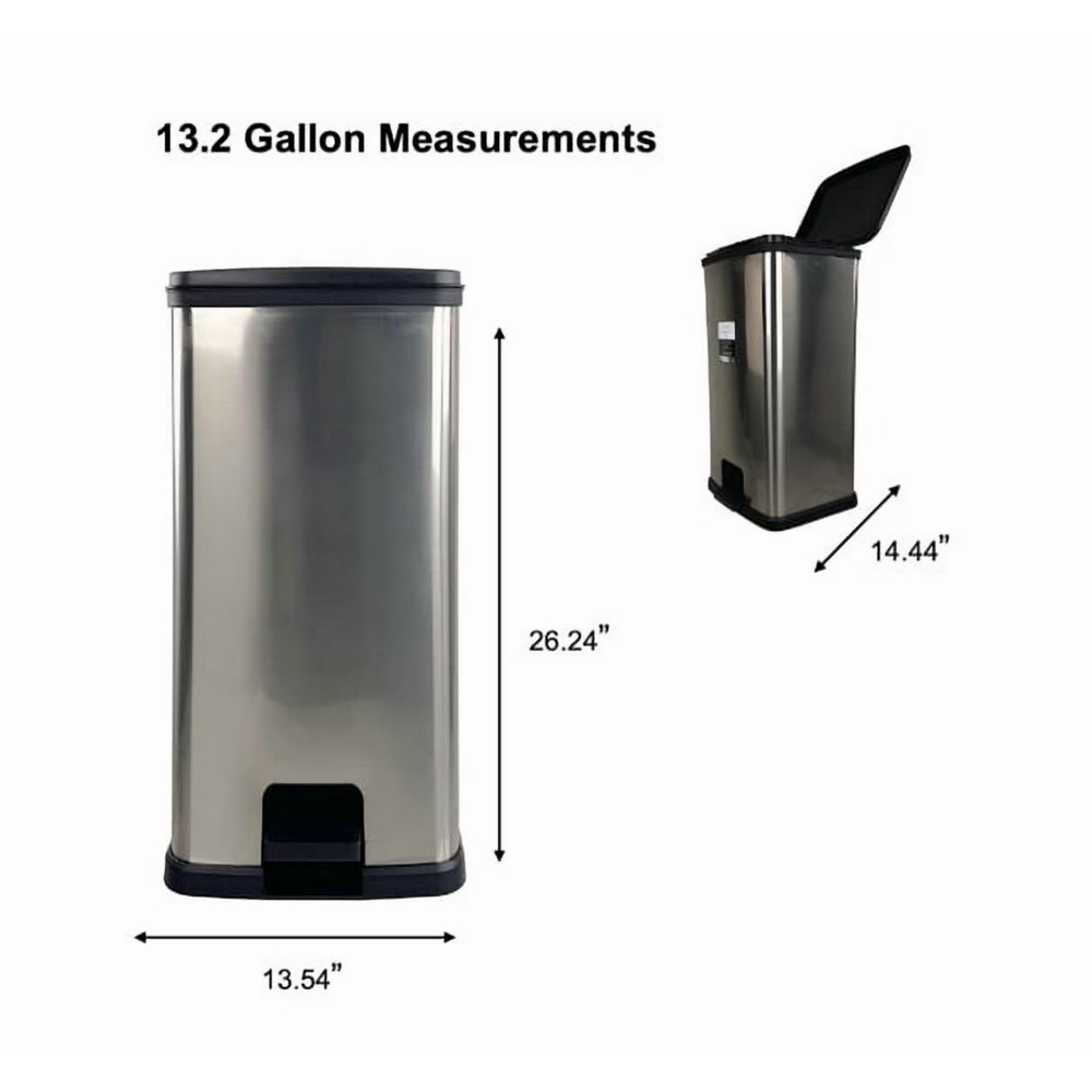 Mainstays Kitchen Trash Can, 13.2Gallon, Plastic Step-on Rectangular Garbage Bin