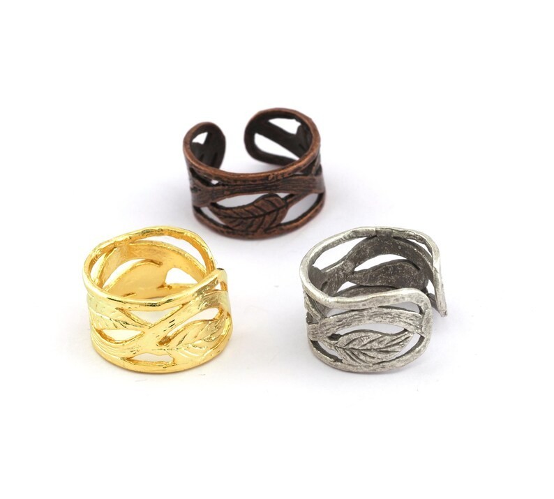 Leaf Ring Adjustable Raw Brass or Plated (9US size) 2817