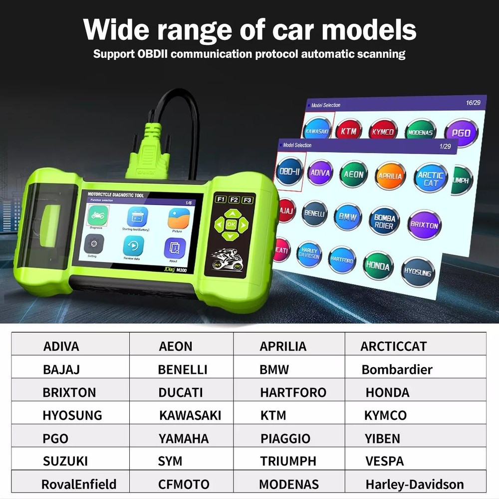 JDiag M300 Motorcycle Scanner OBD2 All System Diagnostic Tool Fault Code Reader