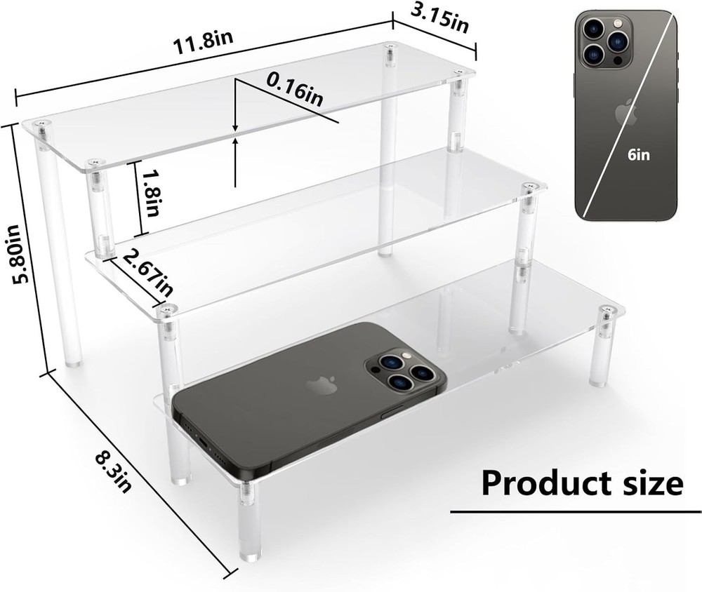 Acrylic Riser Clear Display Risers Stand Perfume Organizer 3 Tiered Shelf