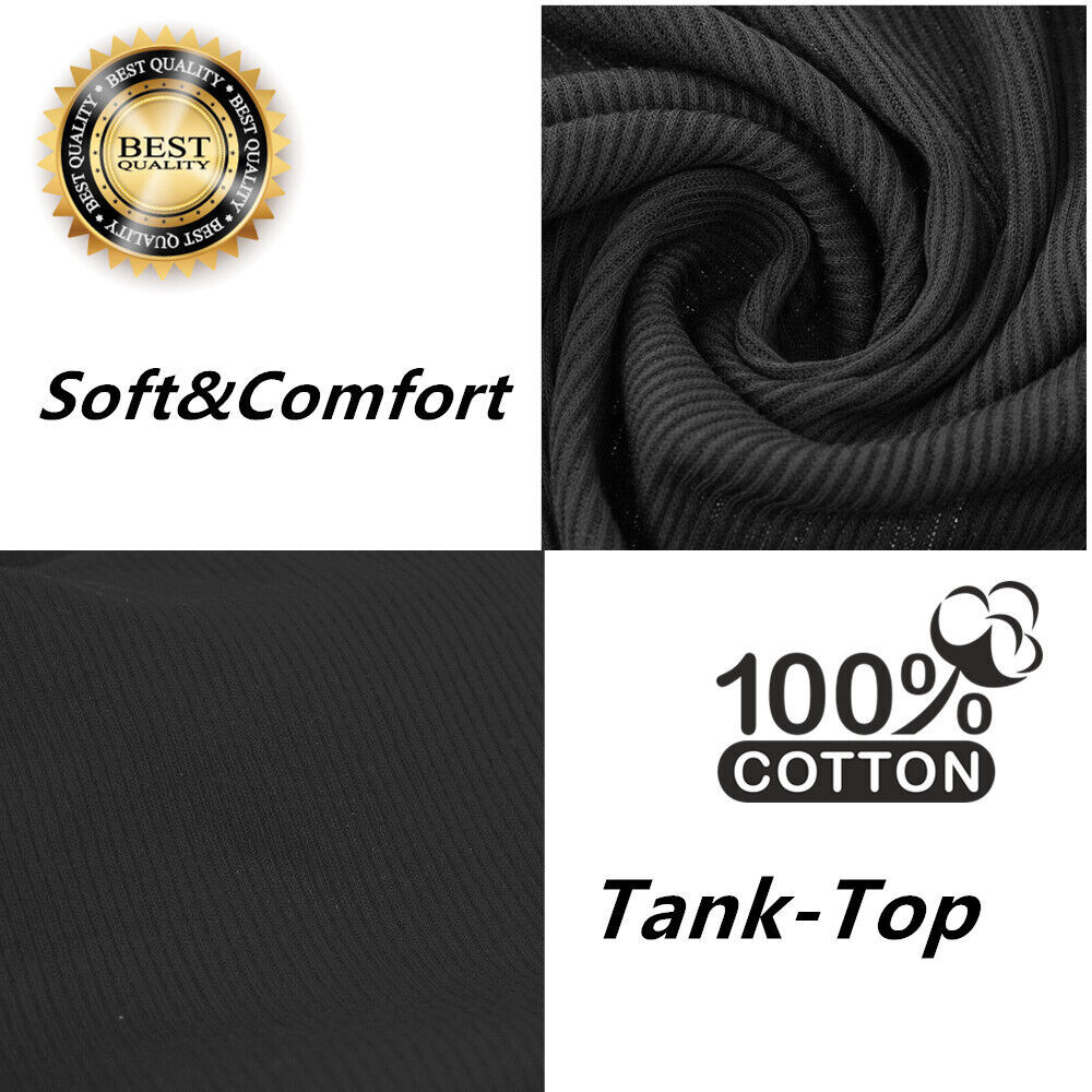 3-12 Pcs Womens 100% Cotton Basic Ribbed Plain Solid Tank Top Sleeveless Shirts