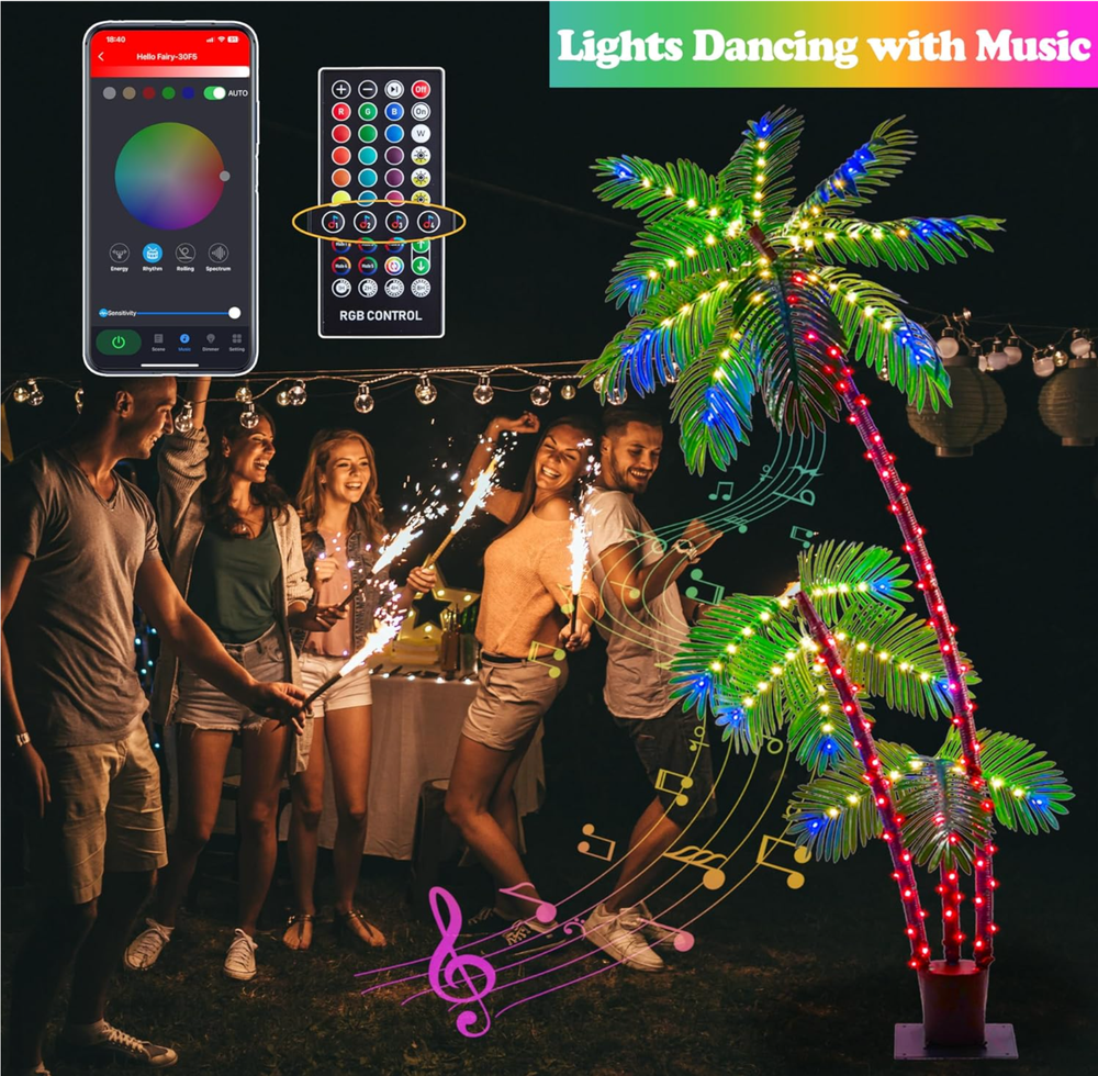 7FT Smart Lighted Palm Tree, Artificial Palm Tree with 242 LED Lights,APP Remote