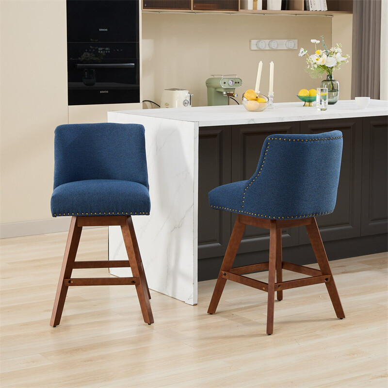 Set 2 Counter Height Swivel Barstools,26'' H Seat Height Upholstered Bar Stools