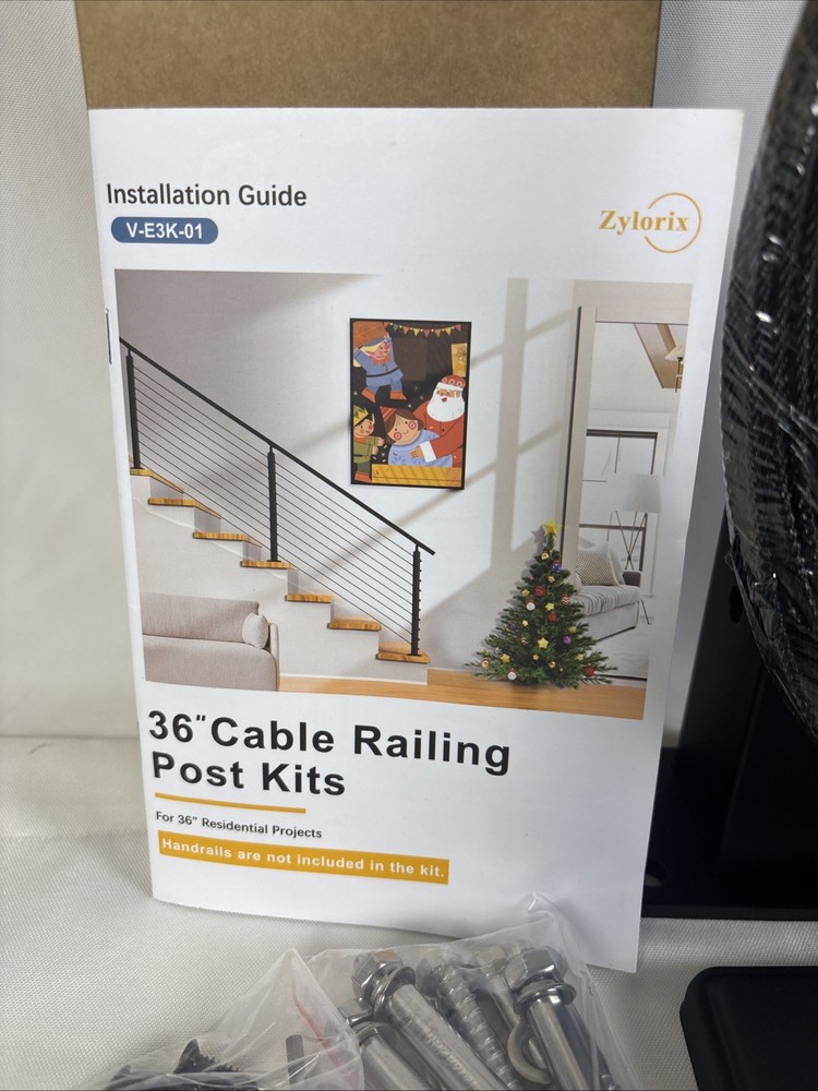 Expandable 2ft-8ft Black Set 36" Cable Railing Post Kit T304 with 2 Level Posts