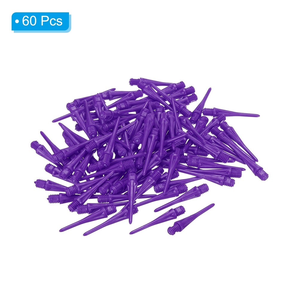 60 Pack Plastic Dart Tips 2BA Thread Soft Dart Plastic Tip Purple