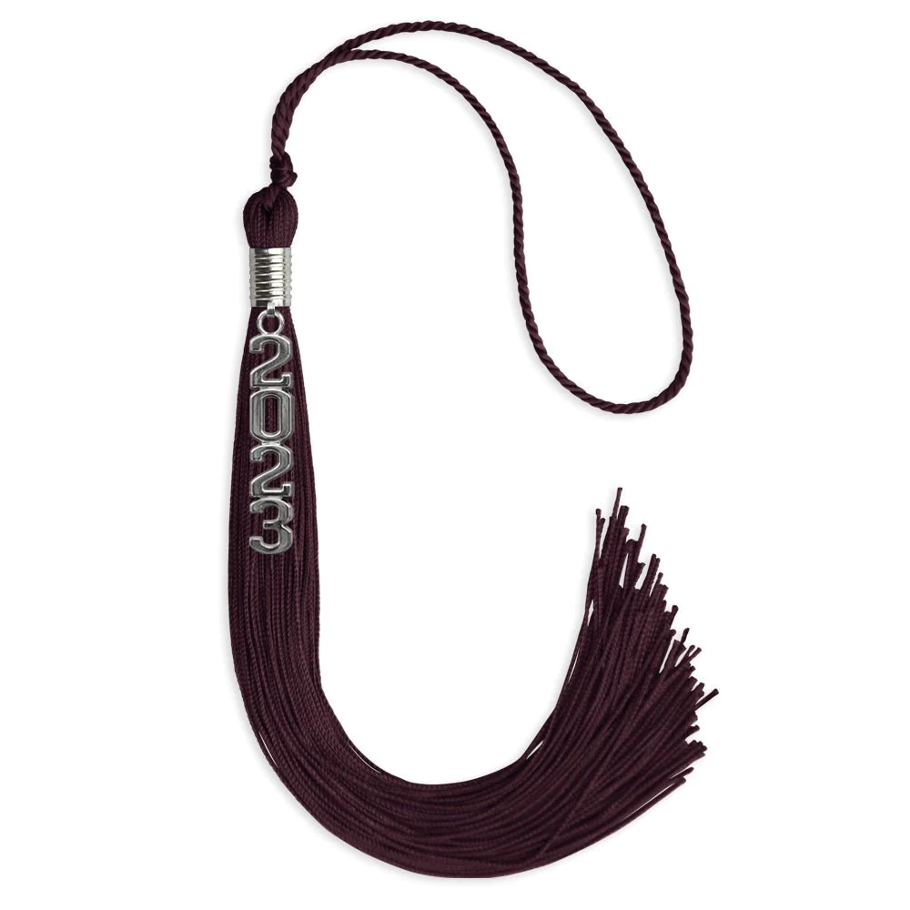 Endea Graduation Maroon Tassel With Silver Stacked Date Drop