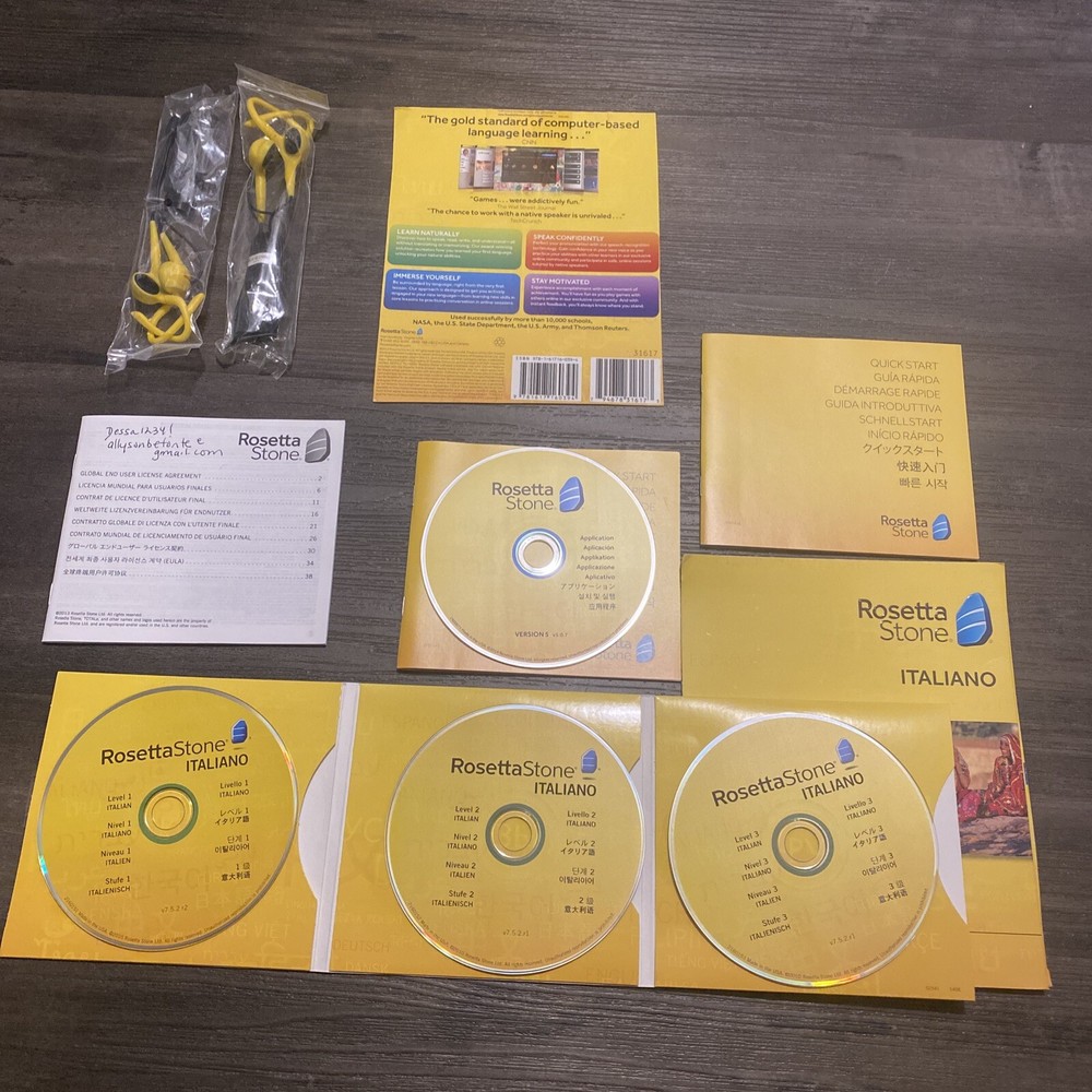 Rosetta Stone Italian Level 1, 2 & 3 Set- with headset CDs Only No Code
