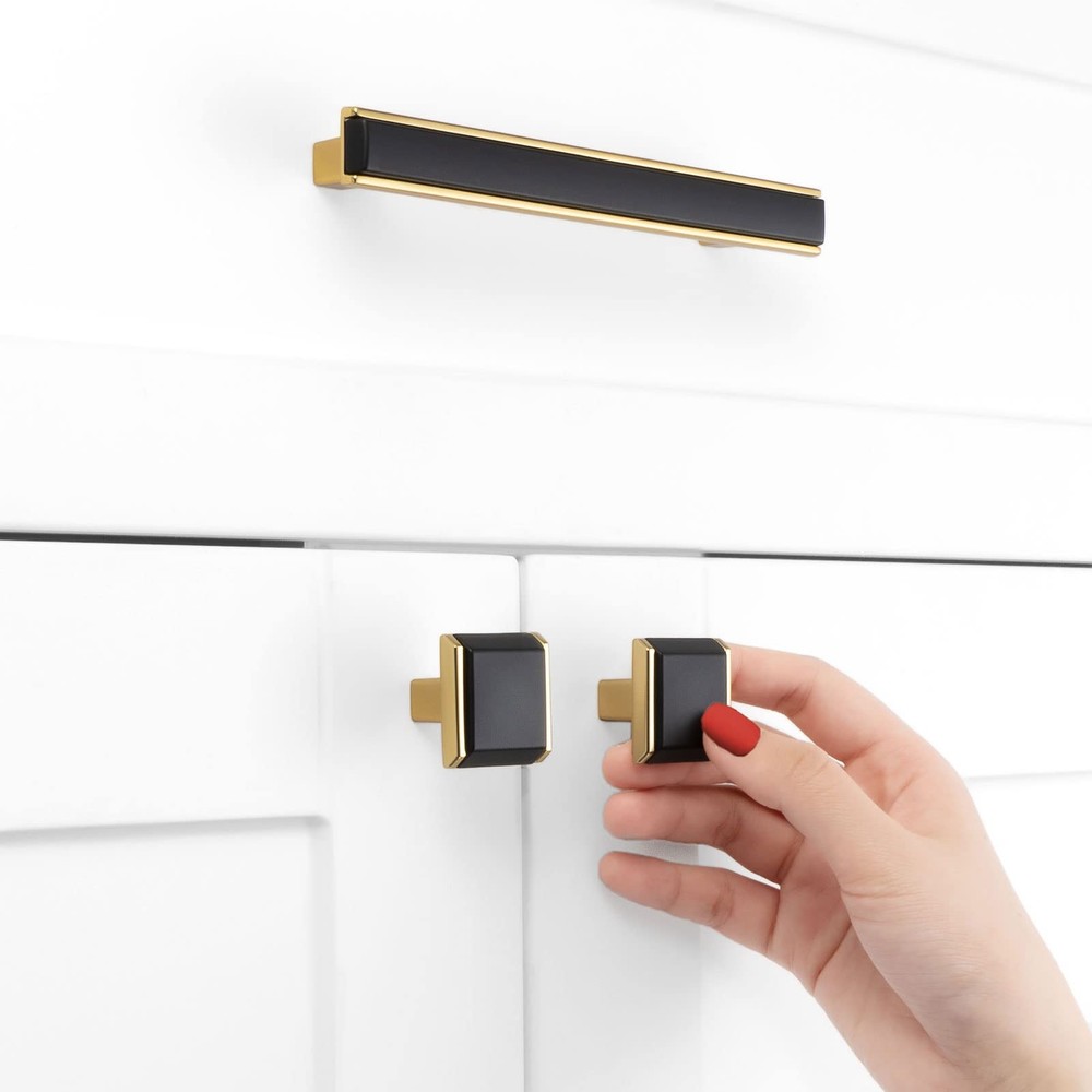 Black and Gold Cabinet Knobs Square Pull Cabinet Handles Size 1-1/4 inch | Pa...