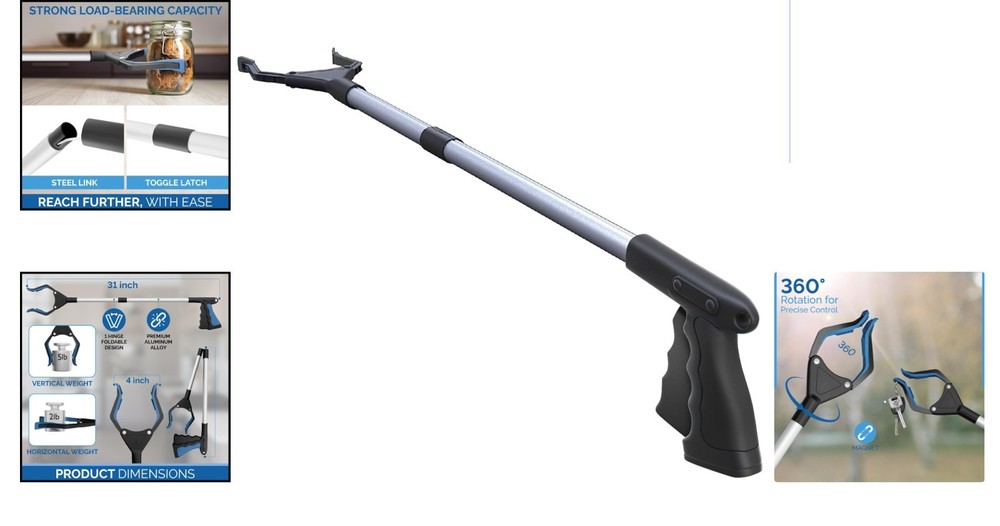 32 Inch PowerGrip T9 Grabber Tool - Lightweight Folding Tool with 96 Grip Points