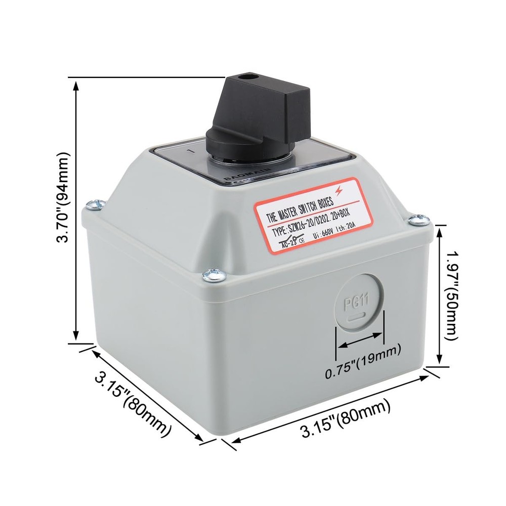 660V 20A 3-Position Rotary Switch with Enclosure for Electrical Control