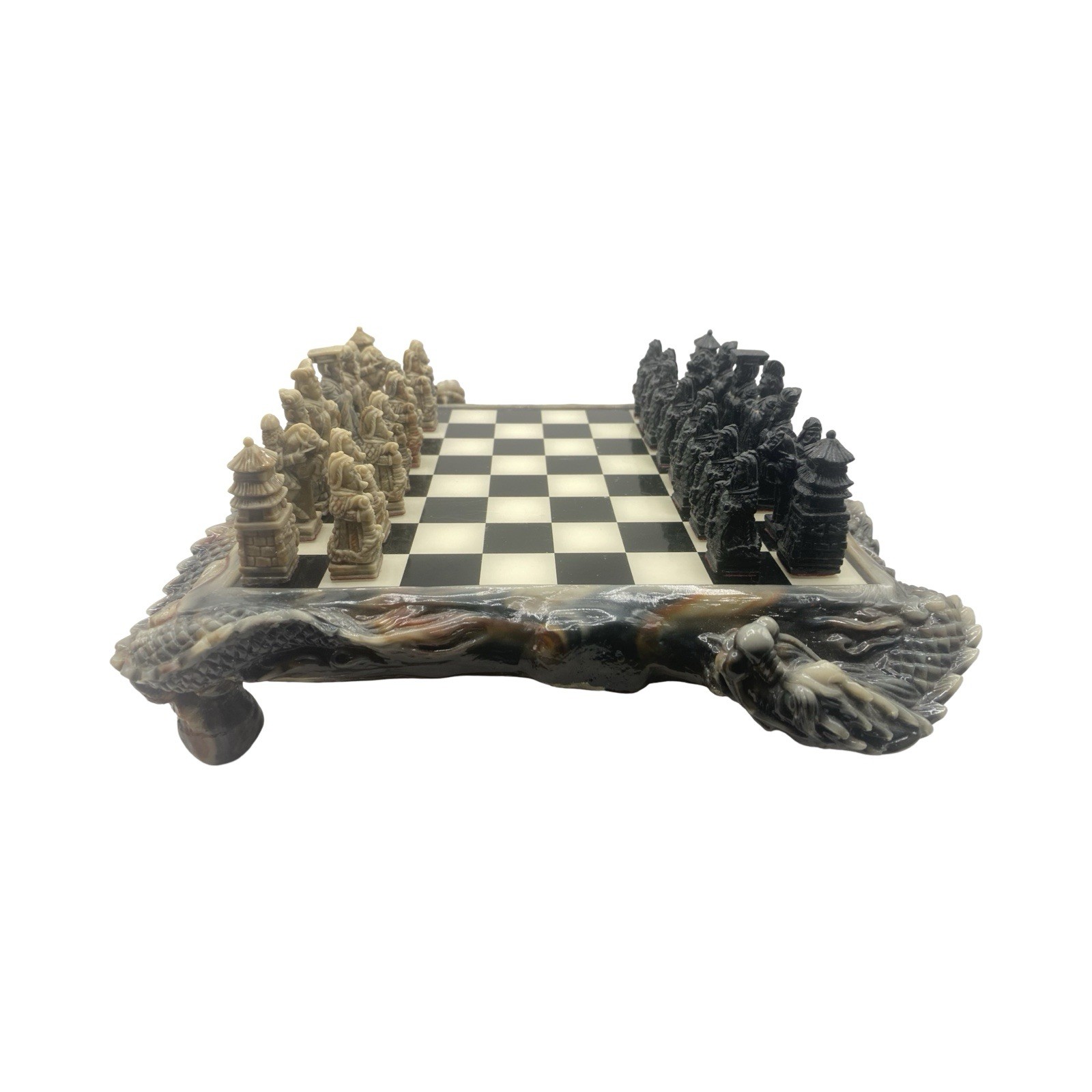 Dragon Collector’s Chess Set Handcrafted Marbleized Asia