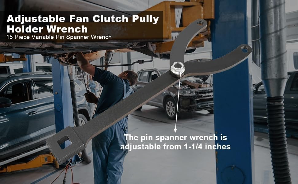 15Pcs Adjustable Variable Pin Spanner Wrench Fan Clutch Pully Holder Tool