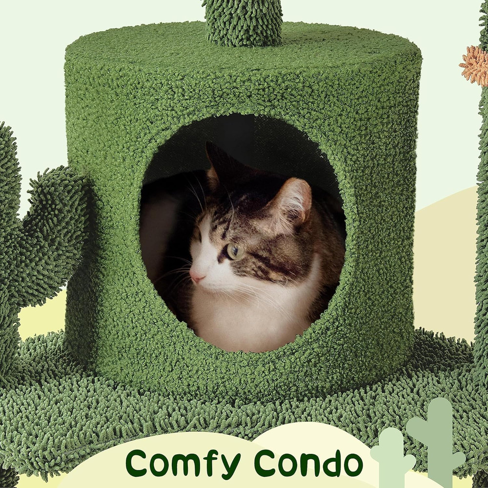 Cactus Cat Tree Tower - 53.5" Multi-Level Playhouse with Scratching Post & Perch