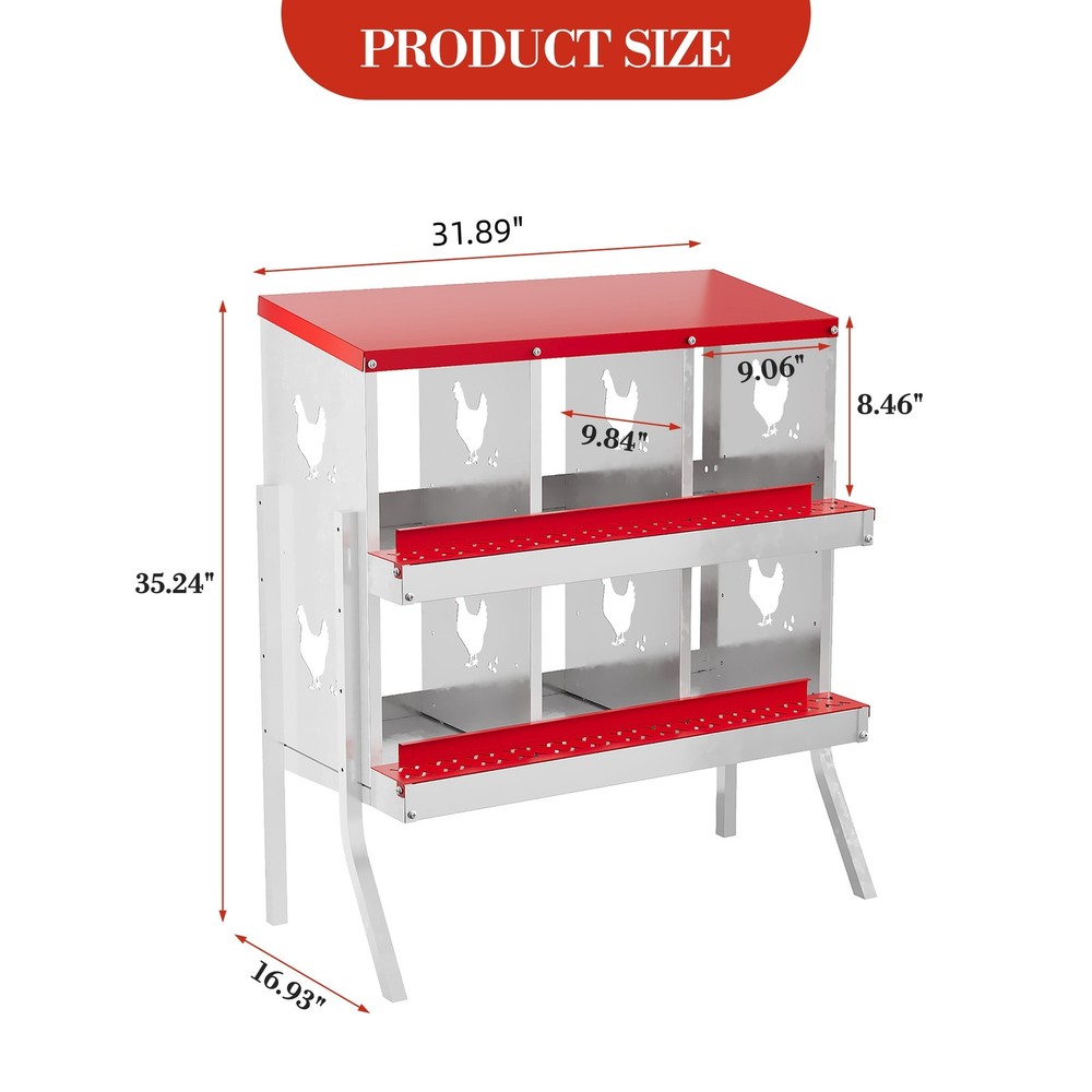 6 Holes Chicken Nesting Box, Metal Chicken Nesting Boxes, with Bracket Legs