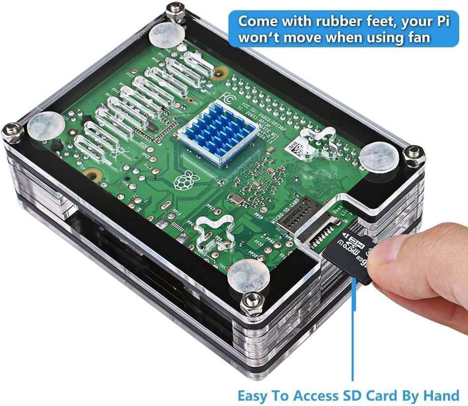 Efficient Raspberry Pi 3B+ Case with Quiet Fan, Heatsinks & ON/OFF Power Supply