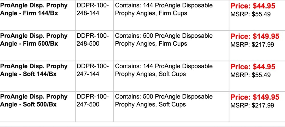 DISPOSABLE PROPHY ANGLES BX/500 PROANGLE SOFT CUP 247-500