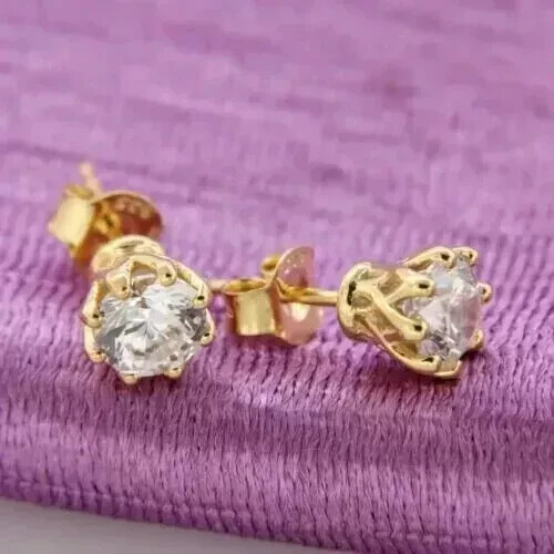 2Ct Round Cut Lab-Created Diamond Solitaire Stud Earrings 14K Yellow Gold Plated