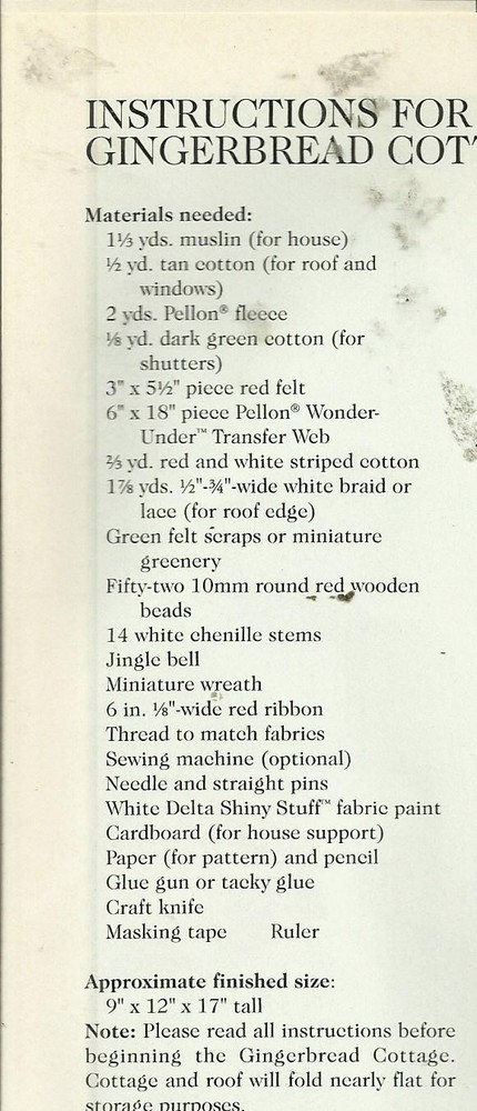 B0128 GINGERBREAD COTTAGE SEWING/CRAFT PATTERN