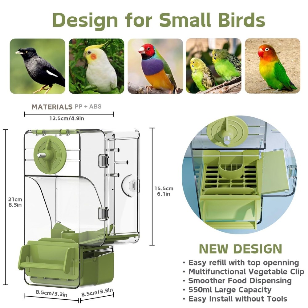 Automatic Bird Feeder, Bird Cage Feeder with Perch Multi-Functional Holder fo...