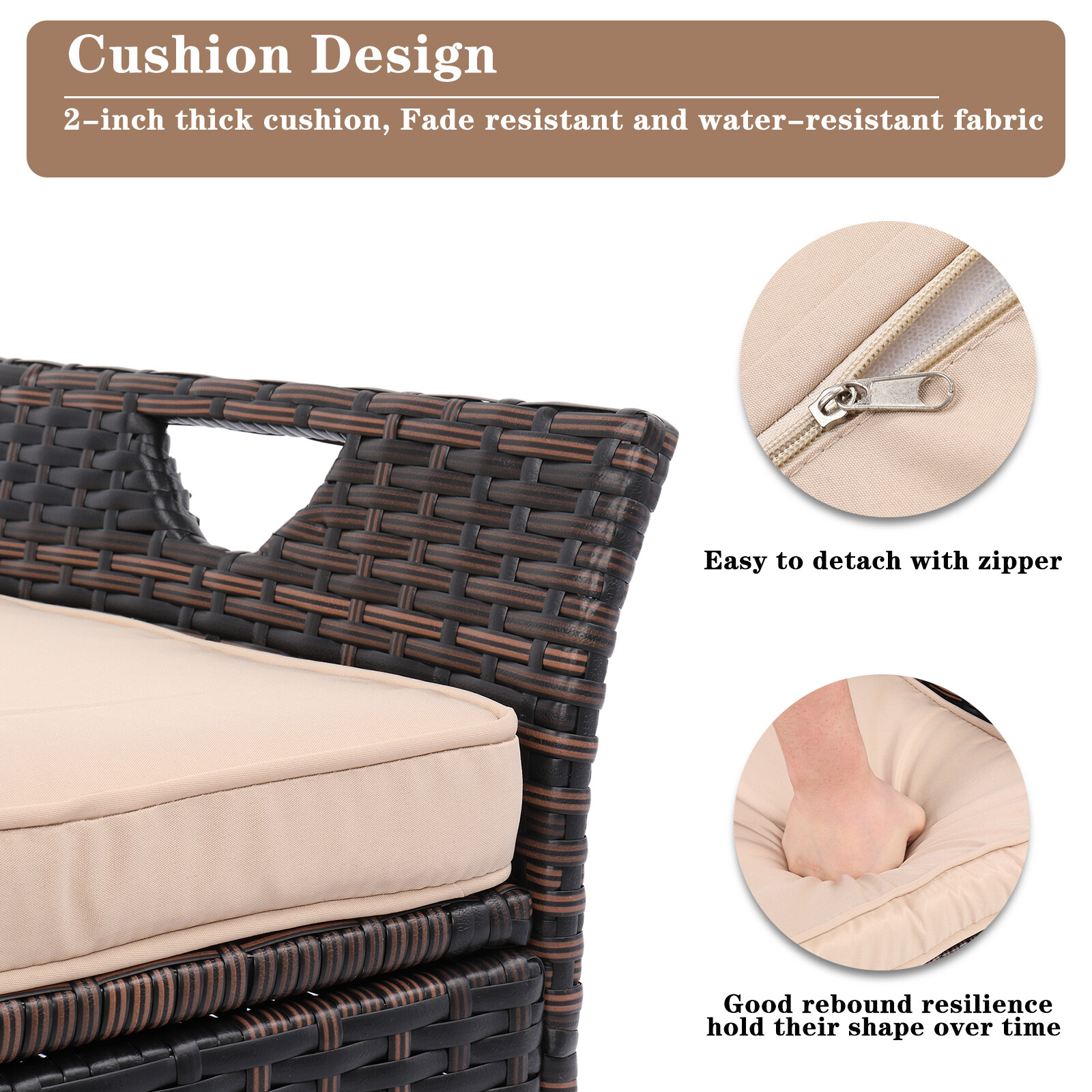 Outdoor Storage Bench Rattan Storage Box Patio Wicker Deck Box with Seat Cushion