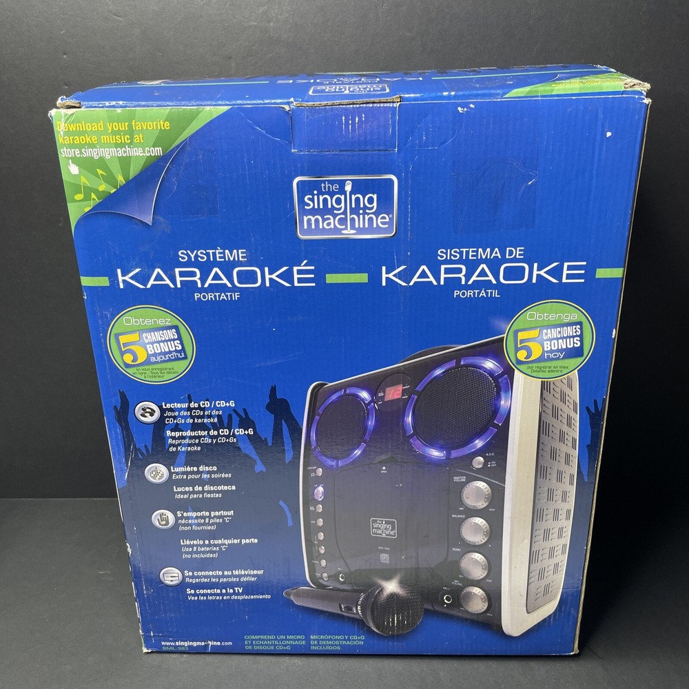 The Singing Machine SML383 Portable Karaoke System CD Player LED & Mic NIB