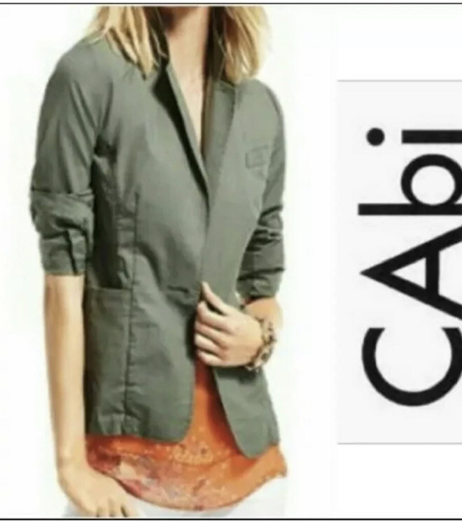 Cabi Olive Green Blazer Jacket Size Small Cotton Stretch One Button Item 207 EUC