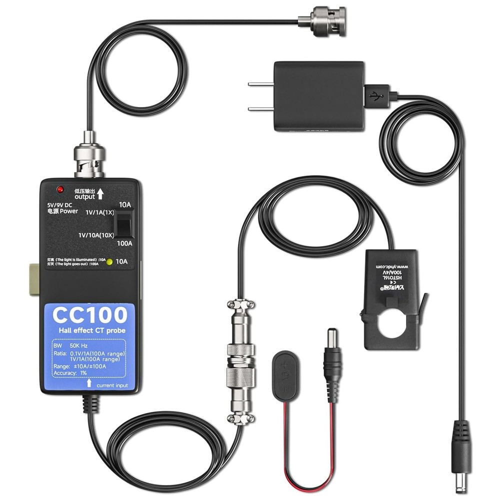 Clamp-on Current Probe CC100 10A/100A Range Supports Cascading Multiple Units...
