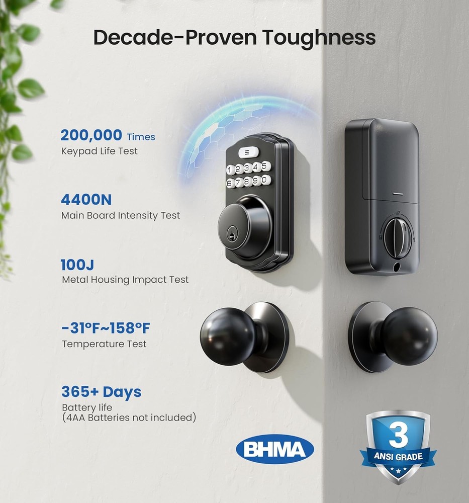 Keyless Entr DoorLock2 Knobs Electronic Backlit Keypad Deadbolt with Handle Set
