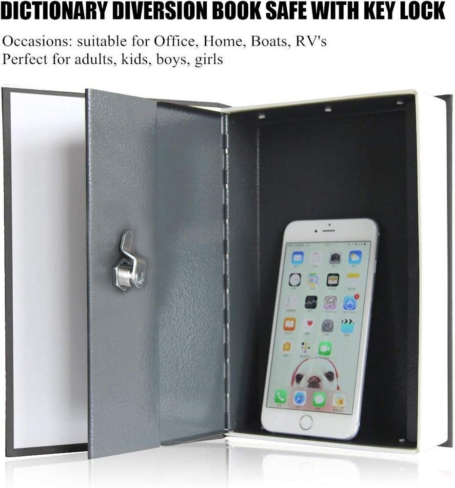 Elegant Black Dictionary Diversion Safe Lock Box with Key Control Security