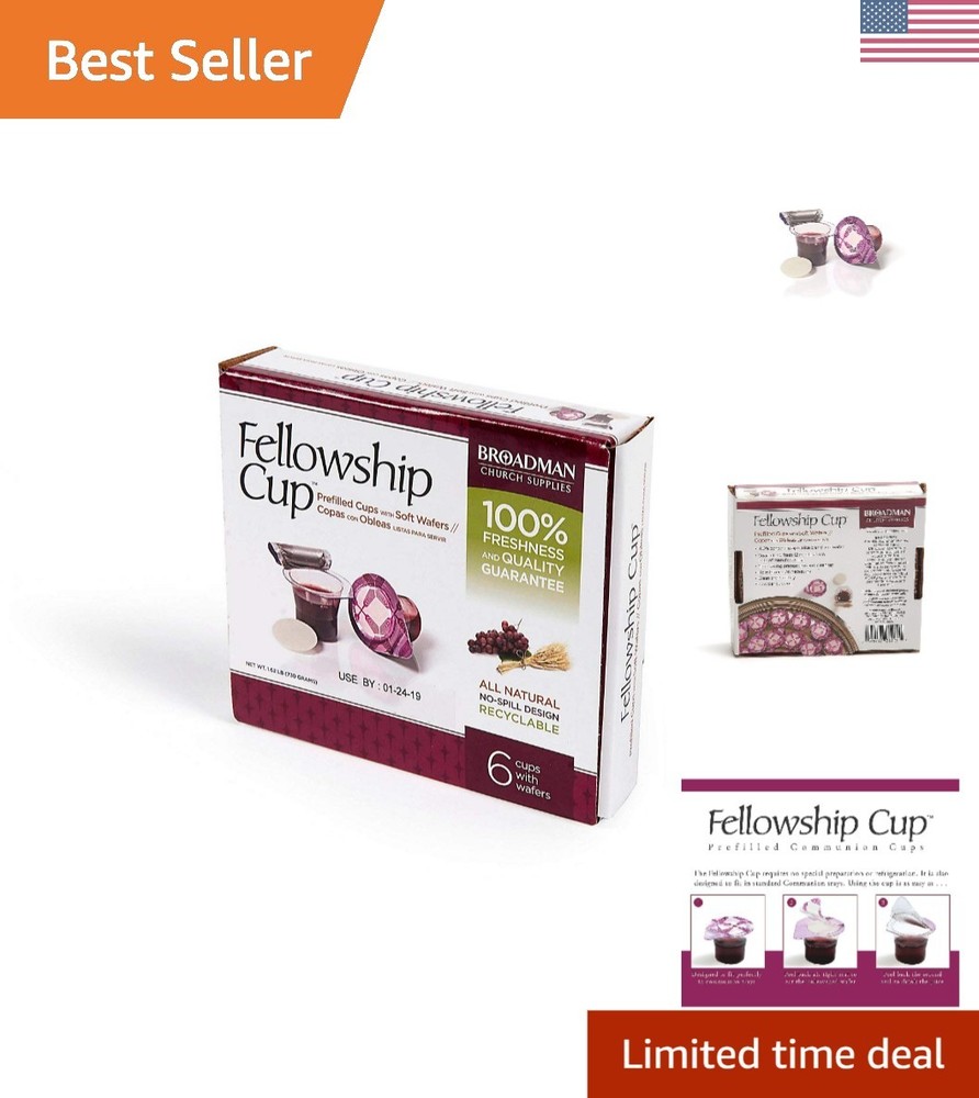 Pre-Filled Communion Cup Set with Grape Juice & Wafer - 6 Count for Churches