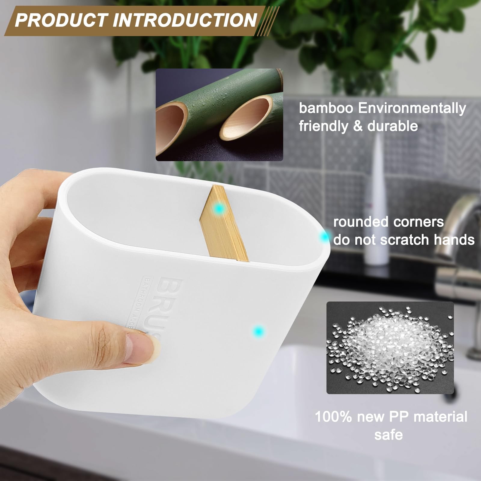 Toothbrush Holder with Bamboo Divider,Detachable for Easy Cleaning Multi-Func...