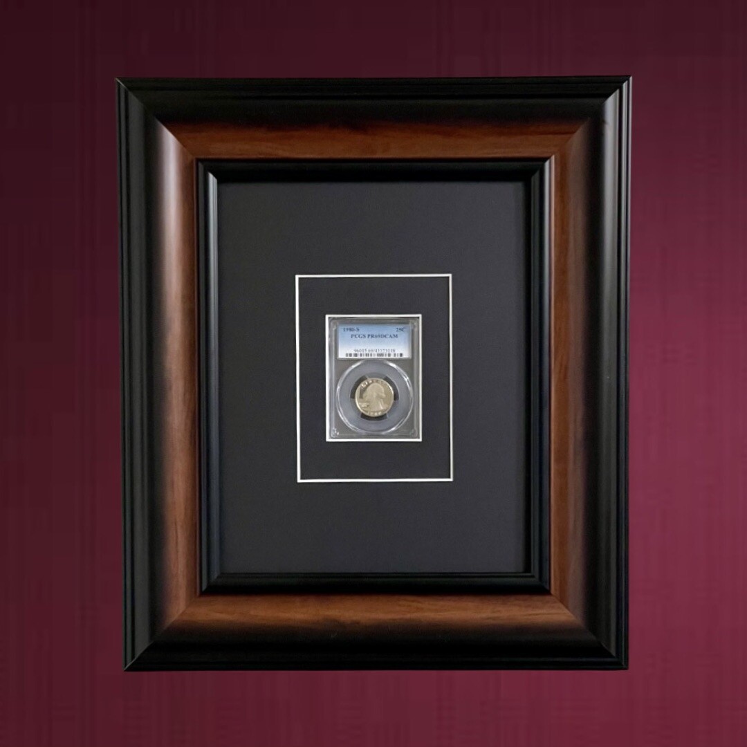 Elegant Brown Display Frame For Standard PCGS Graded Coin With UV Protection!