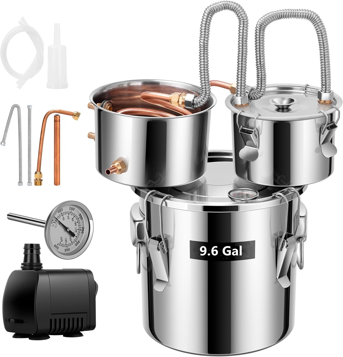 3 Pots 9.6 Gal Moonshine Still 38L Water Alcohol Distiller Copper Tube W/ Pump