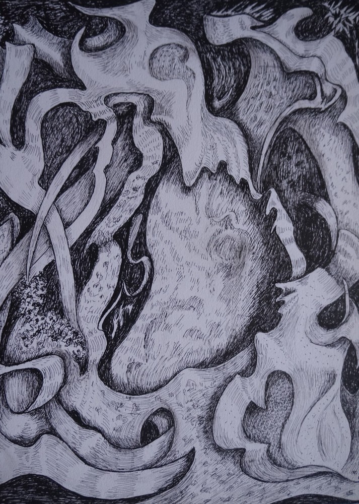 Ink Drawing Surrealist Composition Signed GUSTAV VON DER LOO (j)