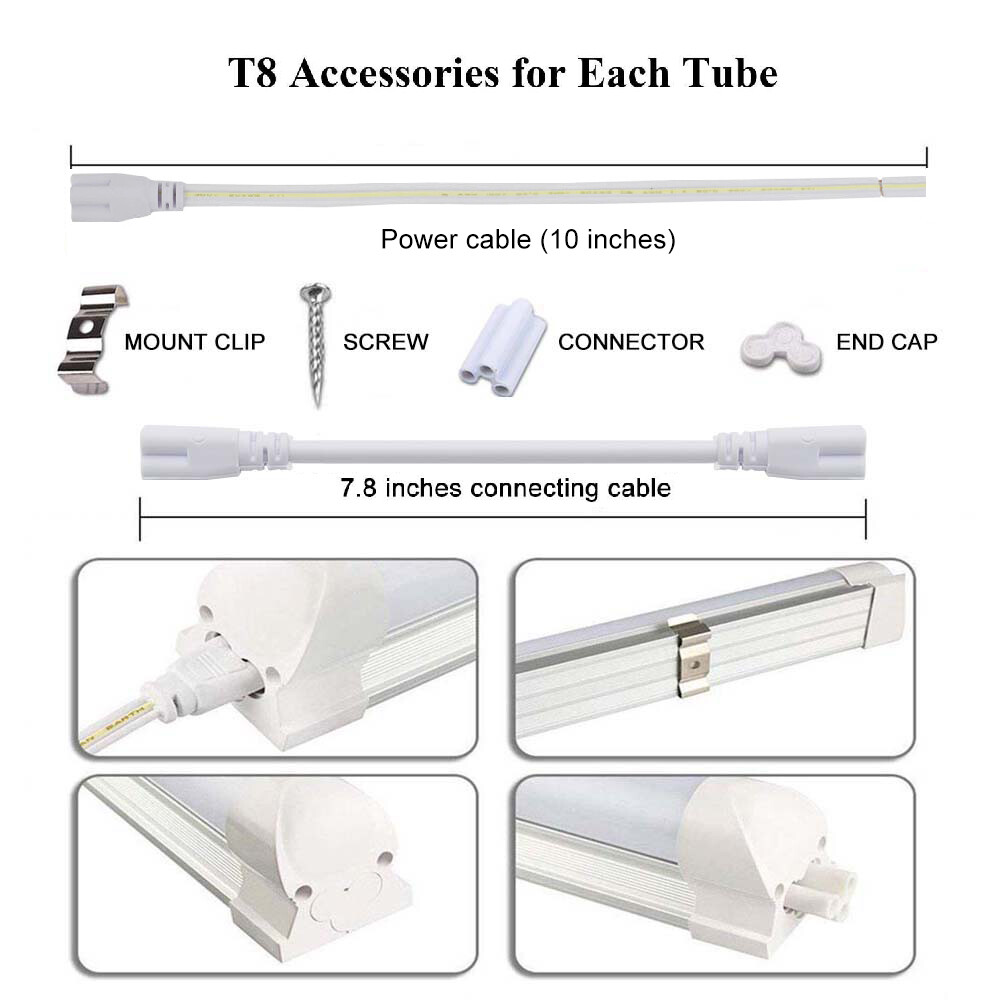 T8 LED Tube Light Bulbs 4FT 60W 8FT 120W 8 FT LED Shop Light Fixture 5000K~6500K
